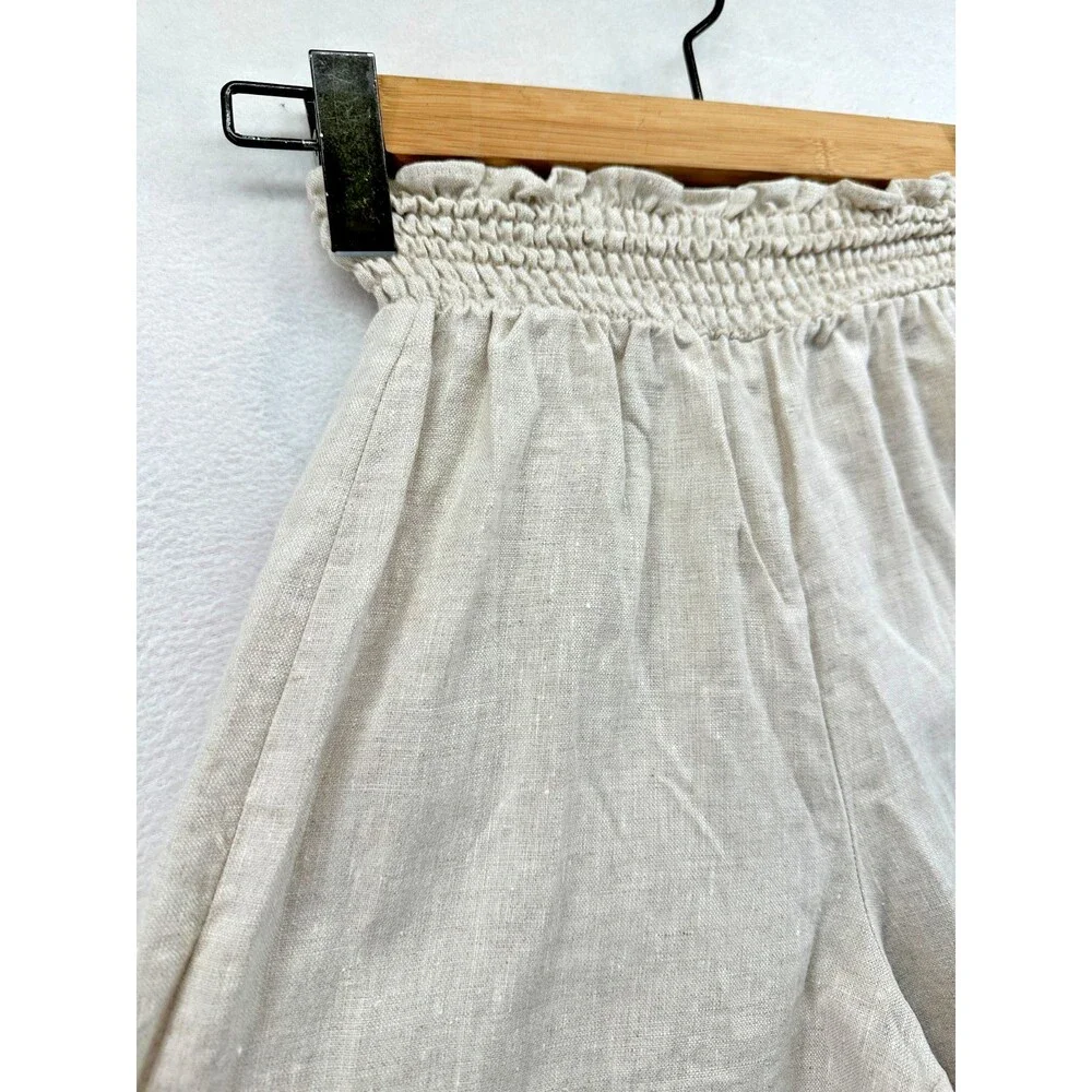 Reformation Mora Linen Pant XS Cream Beige Pull On Elastic Casual Straight Leg